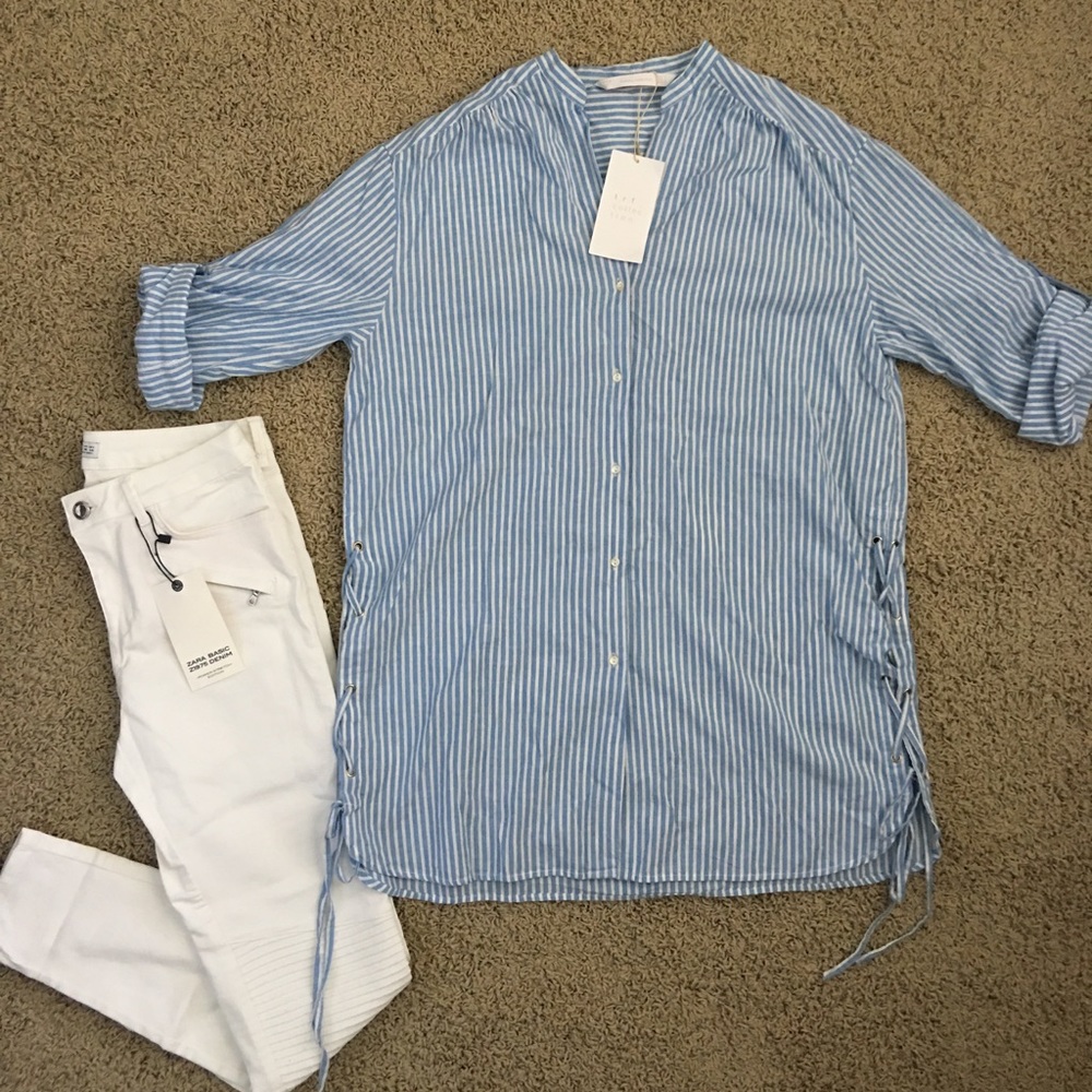 NWT Zara TRF Collection Pinstripe Oversized Top